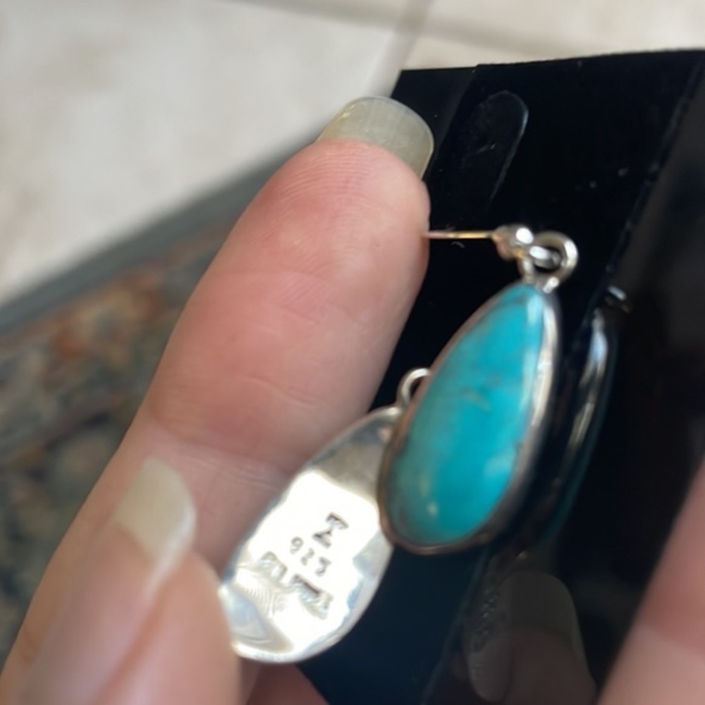 Sterling Silver Turquoise Stone High Grade Silver 925 earrings - Picture 16 of 17